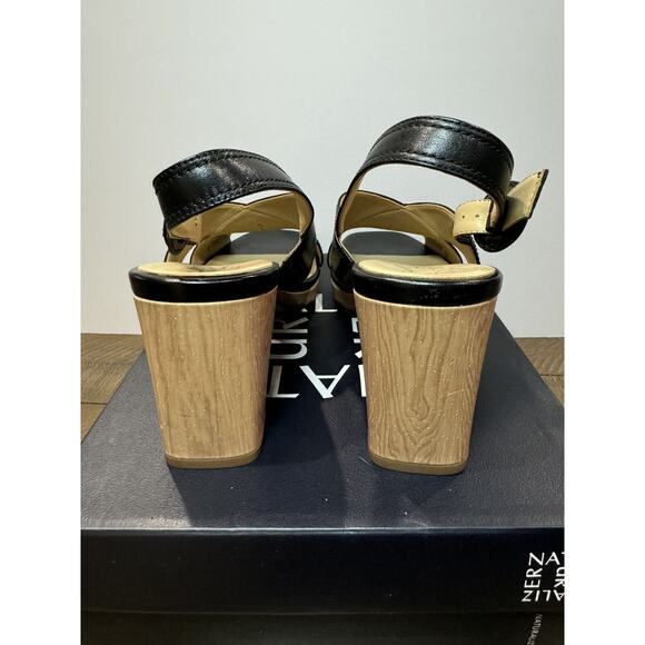 Naturalizer Renly Peep Toe Bamboo Block Heel Black Sandal - Women’s 9.5M - Picture 5 of 10